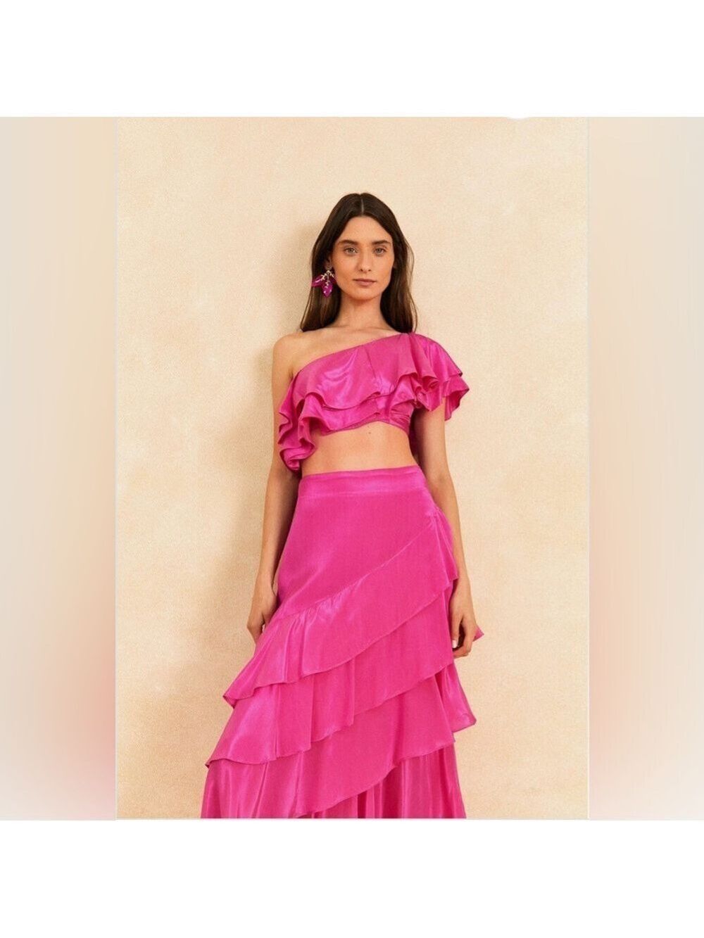 Farm Rio Dark Pink Marocaine Ruffle Skirt